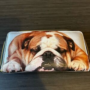 Bulldog Print Wallet - Brown and White